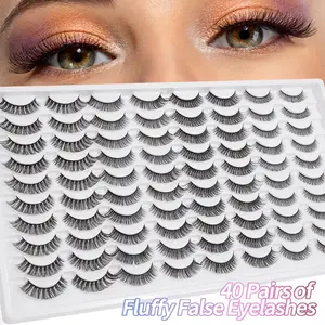 Fluffy, 40 Pairs Mixed Styles Natural False Eyelashes, Lightweight Comfortable Curl C/D with Cat Eye Lashes, Essential for Daily Beauty and Travel, Makeup, False Eyelash Set