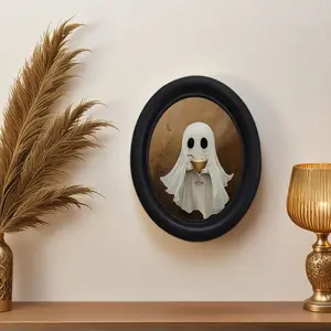 Vintage Ghost Holding Coffee Wall Decor, Gothic Victorian Style 3D Painting, Handmade Photo Transfer Print, Halloween Christmas Decoration