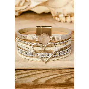 Beige Bohemian Heart Rhinestone Magnetic Buckle Bracelet