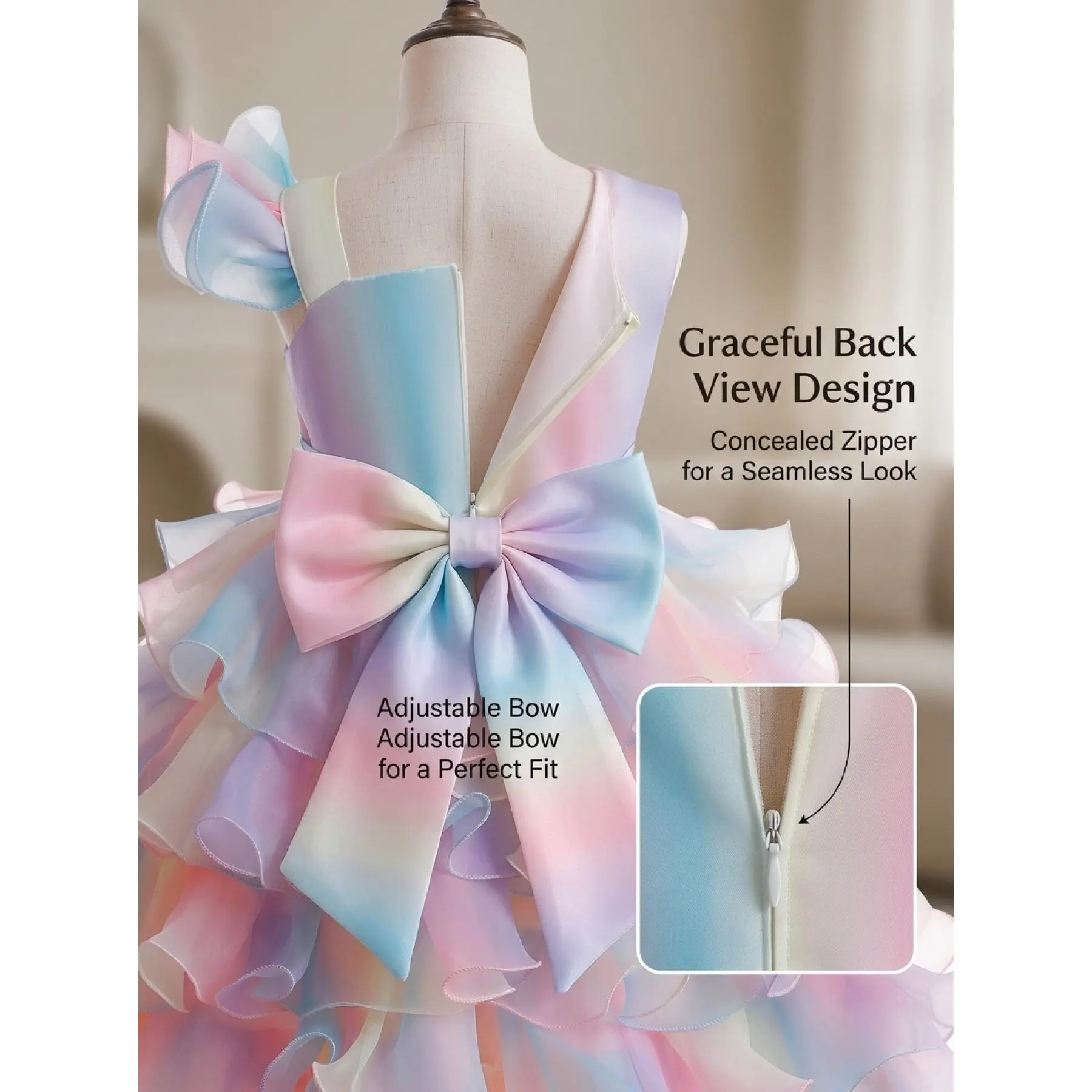 Girls' One-Shoulder Gradient Princess Gown, Big Bow Tiered Cake Dress,  Heart Embroidered Tulle Party Dress,