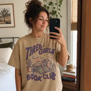 Tired Girls Book Club Shirt Women Retro Graphic Tee Bookish Reading Lover Gift Top