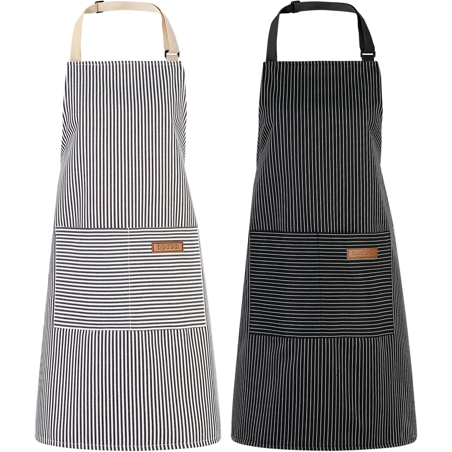 2 Pack Kitchen Cooking Aprons, Adjustable Bib Chef Apron with 2 Pockets for Women Men, for Cooking, Cleaning