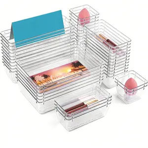 Transparent Plastic Drawer Organizer Set, 4 Sizes Multifunctional Bathroom Dresser Tray, Makeup Storage Box for Bedroom Kitchen Office Supplies, Multifunctional Storage Bin, Plastic Storage Bins, Beauty Organizer, Organizing Tool