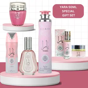 Yara Collection Gift Set – Deodorant 200ml, Hand & Body Lotion 45ml, Air Freshener 300ml, Spray Perfume 50ml, Oil Perfume 10ml, Mukhamaria Jamid 20g Aroma Body Care