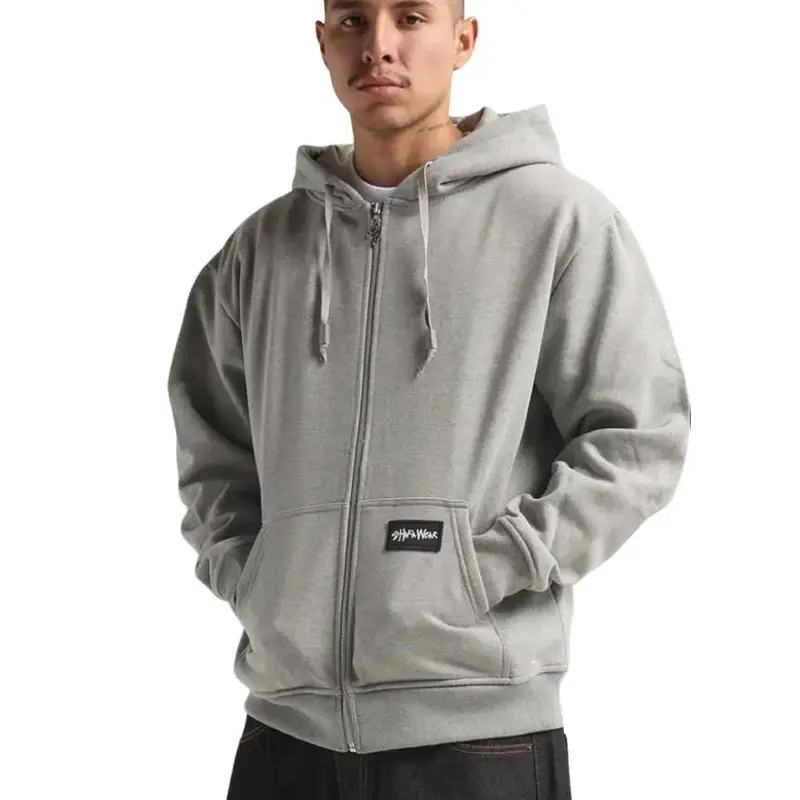 Shakawear Men's Essential Super Heavyweight Cotton Zip-Up Hoodie - Plain Casual All-Seasons Menswear Top with Pocket, Chromed S Zipper Pull, Long Sleeve, Streetwear Sweatshirt Uniform