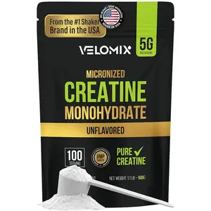 Velomix Micronized Creatine Powder - GMP Certified, Sugar-Free, Unflavored Workout Muscle Supplement Protein, Fitness Endurance Supplement - 60 Servings Drink for Energy, Strength Gain, Recovery