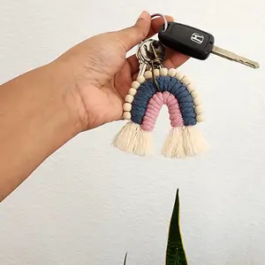 Macrame Rainbow Keychain Charm with wooden beads