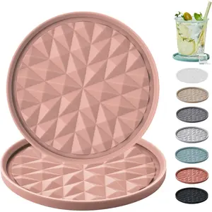 Silicone Coasters for Drinks-2 Pack for Office - Cup Mat for Tabletop Protection - Non-Slip, Non-Stick - Coffee Table Decor - Gift for Any Occasion - Pink