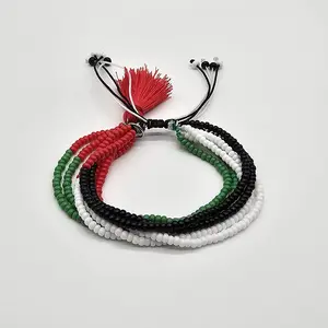 Palestine Flag 7 Strand Seed Bead Bracelet, Handmade, Adjustable, Patriotic, Cord Bracelets, Men's, Women's Gifts