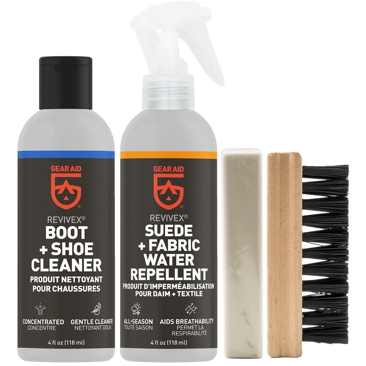 Gear Aid Revivex Boot Care Kit for Suede, Nubuck & Fabric Footwear with Cleaner, Water Repellent, Brush, and Suede Eraser