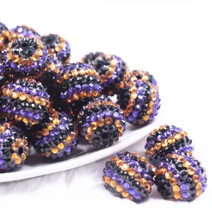 20mm Orange, Purple and Black Striped Rhinestone AB Bubblegum Beads