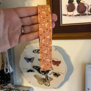 Pastel Stars & Moons Witchy Halloween Fabric Keychain Wristlet