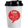 Disposable Coffee Cups with Lids 12 oz (100 Pack), White To Go Paper Coffee Cups for Hot & Cold Beverages, Suitable for Party, Picnic, Travel, and Events
