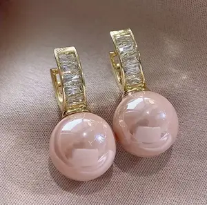 Viral Blush Pink Pearl Huggie Earrings