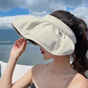 Women's summer wide-brim sun protection hat Face-covering black glue sun hat Japanese sweet visor shell hat Curlable hair hoop