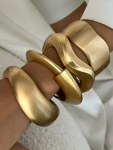 Punk Style Wide Metal Bracelet with Spring Clasp, Unisex Fashion Accessory, Matte Finish, Irregular Design, All Seasons Wear, Jewellery