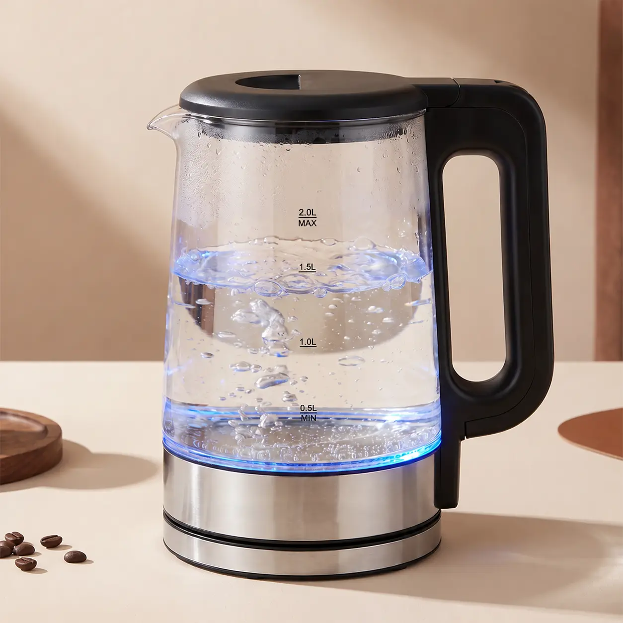 【Black Friday】1500W High Borosilicate Glass Electric Kettle - 2.0L Kitchen Appliance with Blue LED Light, Dry-Boil Protection, Cordless Power Base, Optional Tea Infuser (1.8L Variant Available), Kitchen Appliances