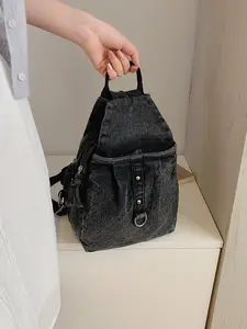 Women's Casual Light Wash Denim Mini Backpack, Stylish Casual Daypack, Multi-Functional Small Crossbody Bag, Daily Use Shoulder Bag, Multiple Pockets