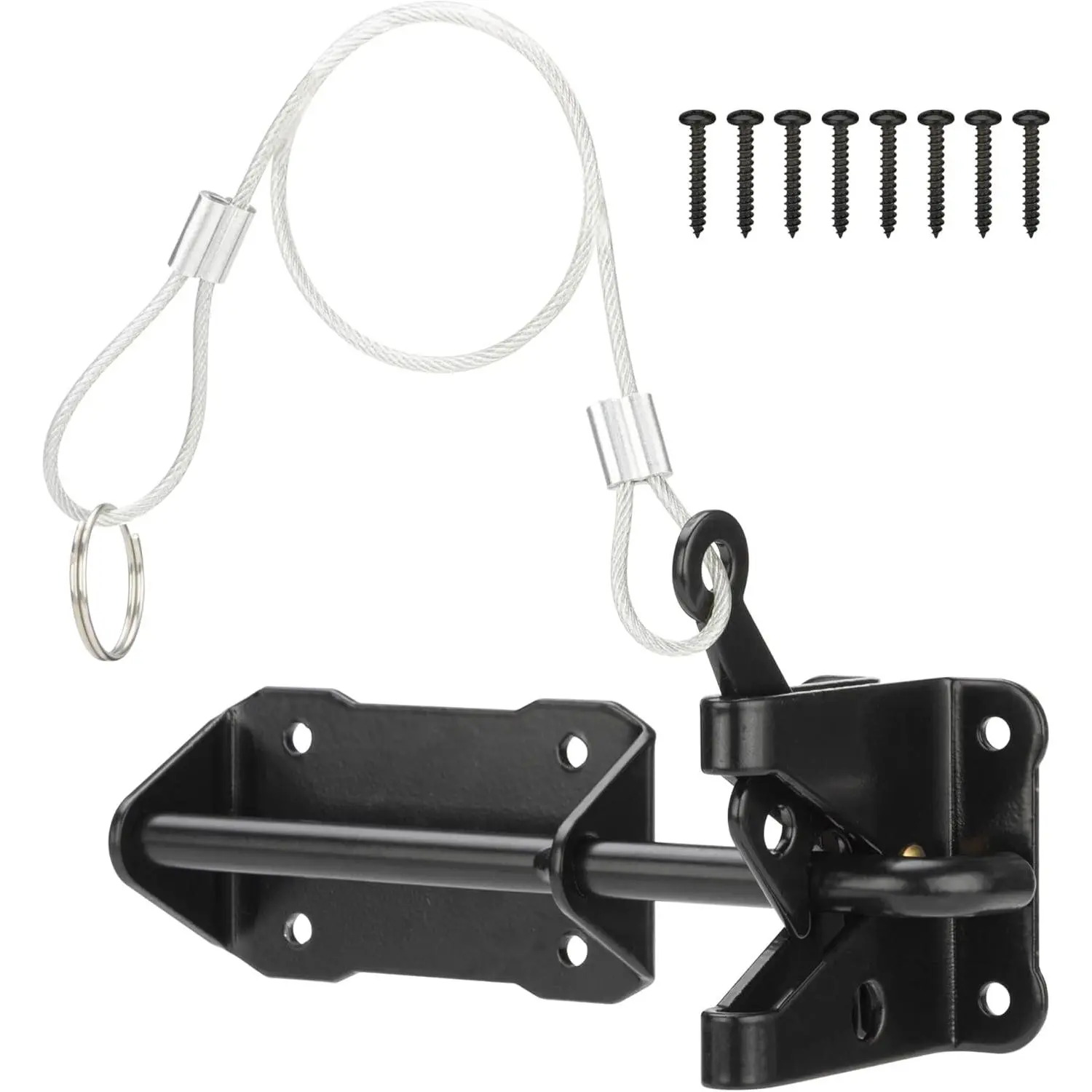Heavy Duty Automatic Gate Latch for Wooden Fence with  Pull, 7-1/2" Self-Locking Gravity Lever Door  Latches Hardware for Metal Gates, Vinyl Fence, Outdoor Garden, Pool, Black