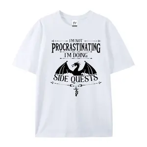 I'm Not Procrastinating I'm Doing Side Quests Dragon Graphic T-Shirt, Gamer Cotton Comfort Tee, Fantasy Humor Fashion Outfit, Casual RPG Shirt, Ideal Birthday & Gamer Gift for Him/Her