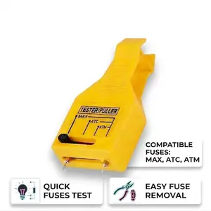 24V DC Car Fuse Tester Puller – Easy Tool to Test, Find & Remove Blown ATO/ATC/ATM Blade and Glass Tube Fuses in Your Car Fuse Box
