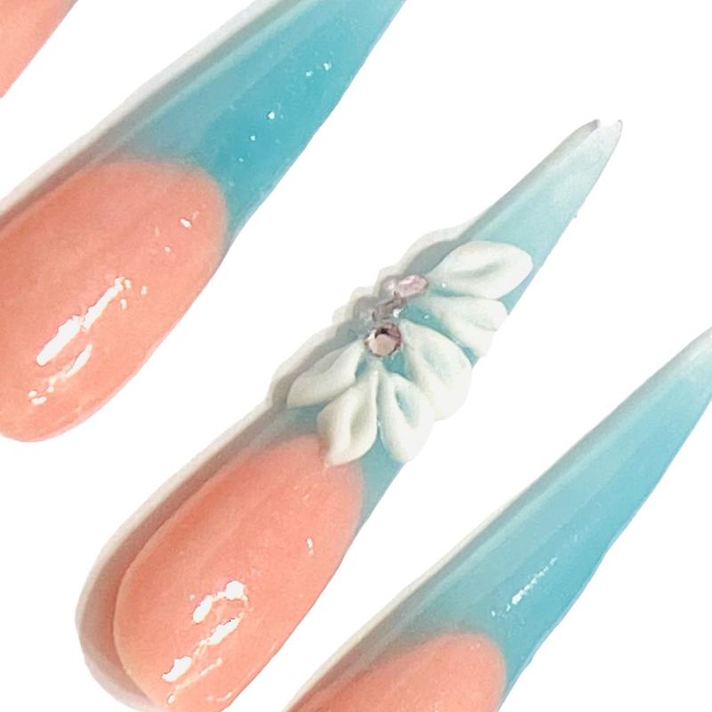 Ice Blue French Tip nails | Press on | XL stiletto nail | French tip nail | French tip press on | French tip coffin nail |French matte nail
