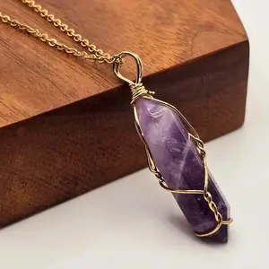 Elegant Gold Wire Wrapped Amethyst Point Necklace - Perfect Gift for Her!