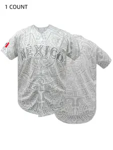 Men's Letter & Figure Stitched Button Front Baseball Jersey, Casual Loose Short Sleeve V Neck Baseball Top for Fall & Winter, Baseball Christmas Gifts, Men's Sportswear for Training & Competition Workout Tops