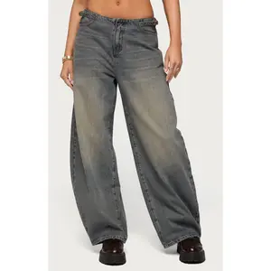 Edikted Women's Side Belt Low Rise Barrel Jeans