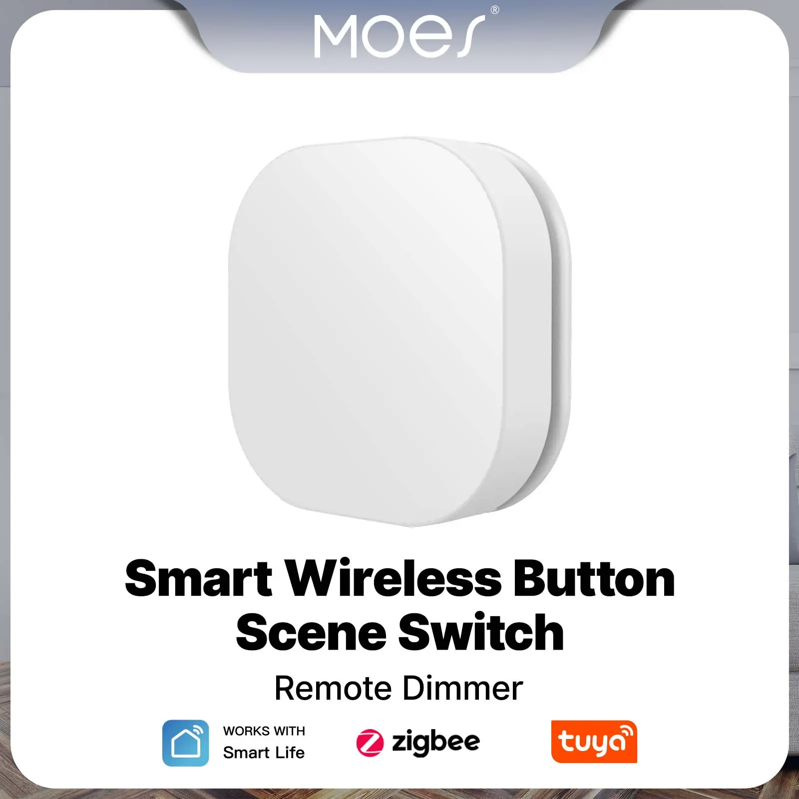 MOES Wireless Scene Switch Button - No Hub Required, Direct 2.4GHz Wi-Fi Connectivity, Tuya Smart/Smart Life App Compatible, 3-in-1 Control (Single Click, Double Click, Long Press) for Home Linkage