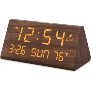 Dreamsky Digital Alarm Clocks for Bedrooms - Wooden Desk Clock with Date, Day of Week, USB Port, Temperature, Dimmer for Bedside Table, Living Room, Office, Adjustable Volume, Auto DST, Wood Decor.,Ltd ShenZhen litian technology Co.,Ltd