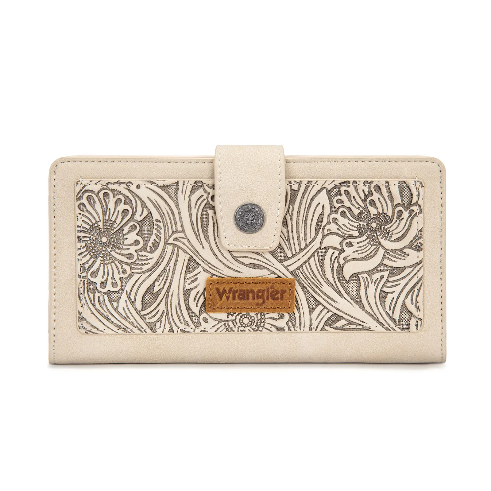 Wrangler Tooling Flower Bifold Phone Wallet for Women – Large Capacity Credit Card & Cash Wallet, Western Card Case with RFID Lining