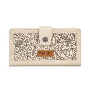 Wrangler Tooling Flower Bifold Phone Wallet for Women – Large Capacity Credit Card & Cash Wallet, Western Card Case with RFID Lining