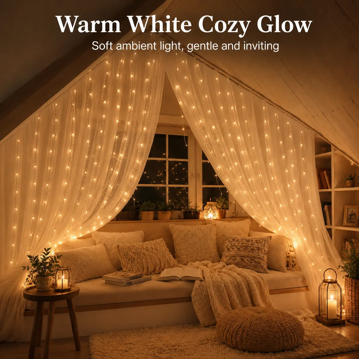 300-LED Curtain Fairy Lights, 9.8ftx9.8ft Waterproof Warm Flashing, 8 Lighting Modes, Remote Control, USB-Powered, Power Bank Compatible, Home Decor Items, Birthday & Ceremony Kid Room Decor, Indoor-Outdoor Supplies