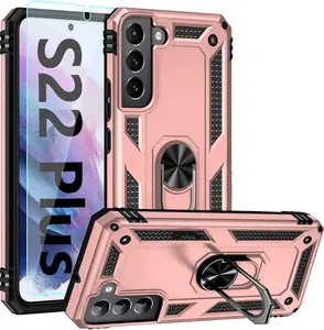 for Galaxy S22 Plus Case,with Screen Protector,[Military Grade] 16ft. Drop Tested Cover with Magnetic Kickstand Car Mount Protective Case for Samsung Galaxy S22 Plus, Rose Gold