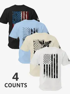 🇺🇸🦅4 Pack Patriotic USA Graphic Tees | 4th of July 1776 American Flag Shirts | Realtree Camo & Eagle Outdoor Tops