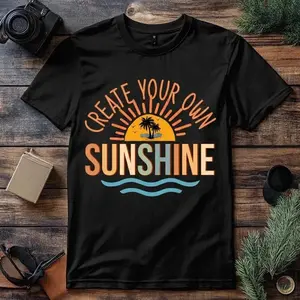 Men's summer positivity and personal happiness Graphic T-Shirt - Short Sleeve Crew Neck Regular Fit Casual Wear | Soft & Breathable Fabric, Durable Print, Everyday Comfort, Machine Washable, vintage beach aesthetic with tropical and retro elements beach