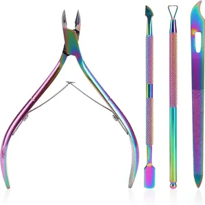 Cuticle Trimmer with Cuticle Pusher,  Cuticle Remover Cutter Nipper and Triangle Cuticle Nail Pusher Peeler Scraper, Durable Dead Skin Clipper Manicure Pedicure Tools (Colorful)