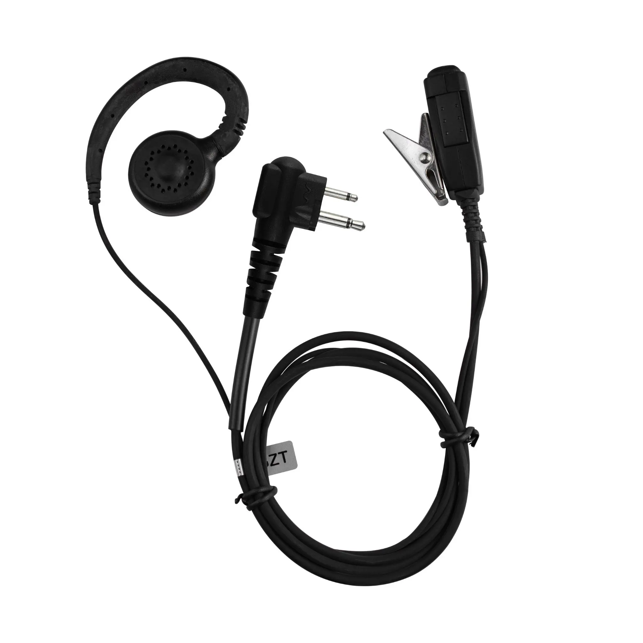 Mic and Large Comfort Ear Hook Earpiece for Walkie Talkie Radio w/ 2 Pin Connector: Motorola HYT Tekk BearCom Yaesu Blackbox & More