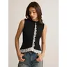 COMMENSE Women's Sleeveless Button-Front Knit Vest with Lace Trim - Casual Stylish Top for Daily Wear
