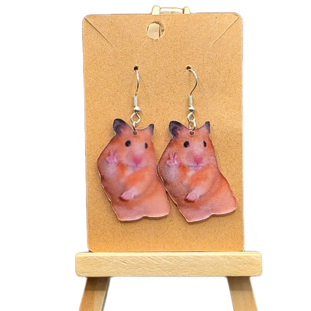 Peace Hamster Earrings - Lightweight Durable Costume Jewelry with Adorable Hamsters Holding Peace Signs Playful Addition to Any Outfit