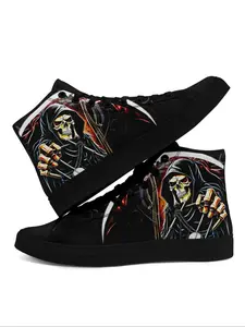 Men's Punk Skull Print Lace Up High Top Sneakers, Casual Comfortable Breathable Sports Shoes, Fashionable Sneakers for Daily Wear