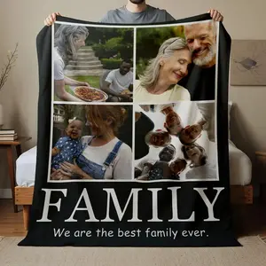 Custom Photo Family Blanket - Personalized Memory Throw with Text, Soft Flannel Warm Sofa Blanket, Perfect Gift for Family & Parents