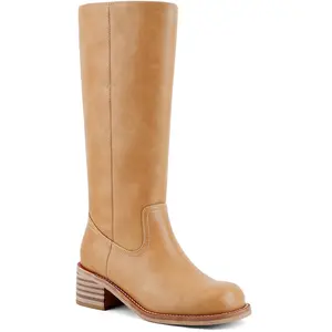 Women’s knee-high boots with chunky block heel, long length, square toe, low heel