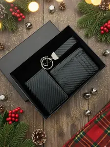 Men's Simple Business Style Wallet Card Holder Keychain Gift Box Set, Stripes Pattern, Gift for Thanksgiving Christmas Valentine's Day Birthday