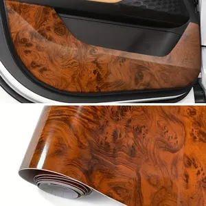 1Roll 30×200cm/11.81×78.74in Car Wood Grain Vinyl Wrap, Brown Glossy Vinyl Car Interior Wrap, Elegant High-end Center Console Dashboard Self-adhesive Waterproof Scratch-proof Breathable DIY Car Sticker, Car Interior Decor