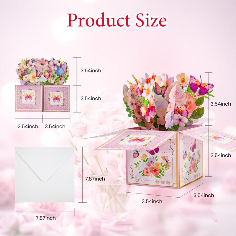 【Valentine's Gift】Musical Flower Card  /3D Pop-Up Butterfly Flower Bouquet Greeting Card for Women - Singing Birthday/anniversaryPop Up Card with Dancing Lights Music 3D Happy Birthday Gifts for Women, Wife, Mom, Grandmother Pastel Color