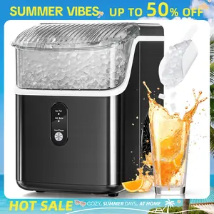 Antarctic Star Nugget Countertop Ice Maker with Soft Chewable Pellet Ice, Pebble Portable Ice Machine, 34Lbs/Day, Self-Cleaning, Sonic Ice Maker, One Button Operation, for Kitchen,Office Stainless Steel Black