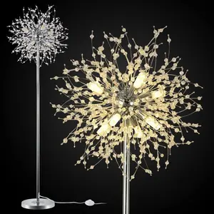 [Bellemave]Crystal Floor Lamp for Bedroom, Floor Lamp for Living Room, Elegant Standing Lamp, 69" Tall Pole Lamp, Modern Floor Lamp for Room Decor, 32 Firework Crystal Harnesses Included, Chrome Finish