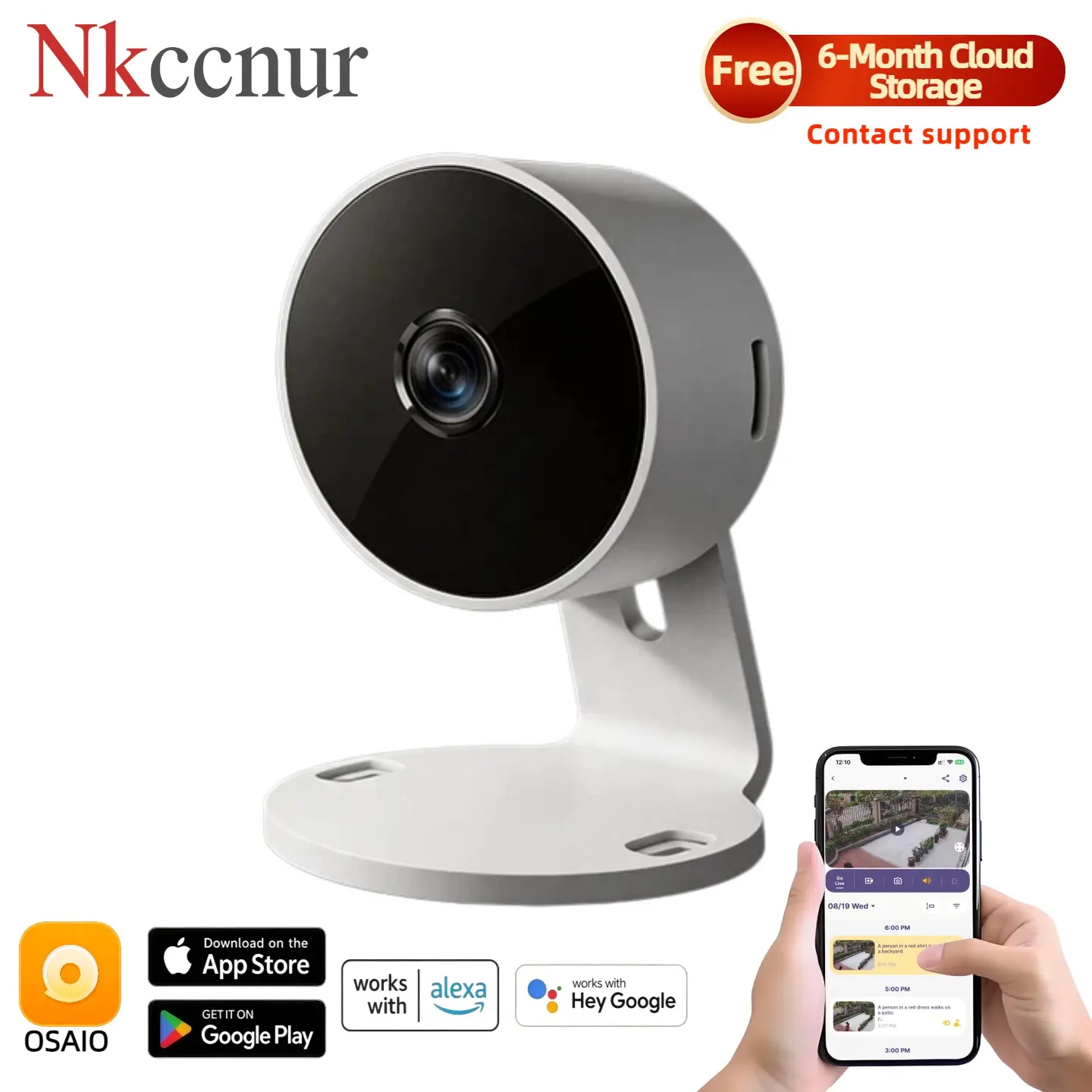 NKccnur Smart Home Security Camera - AI-Powered Gadget with 2.4G Wi-Fi, 1-Touch 911 Alarm, 2-Way Audio Intercom, Human/Animal Detection, Motion Sensor, HD Video, Night Vision, USB Plug-In, Cameras for Home Systems, Securitycamera, Full Hd, Hd Resolution